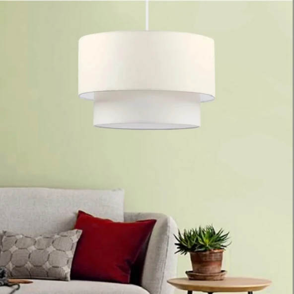 Pasta Tekli Sarkıt Avize Krem Kumaş Yatak Odası Oturma Odası Salon Avize - Resim 2