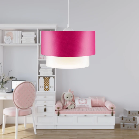 Pasta Tekli Sarkıt Fuşya Kumaş Salon Yatak Odası Çocuk Odası Avize - Resim 2