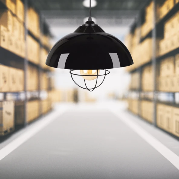 Endüstriyel Siyah Mika Siyah Metal Kafesli Sarkıt Depo Antre Mutfak Hol Avize - 3