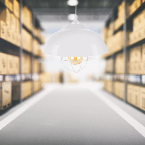 Endüstriyel Beyaz Mika Beyaz Metal Kafesli Sarkıt Depo Antre Mutfak Hol Avize - 4