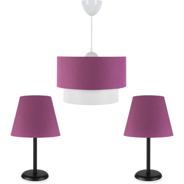 ArtGift Siyah Gövdeli Üçlü Avize Seti Mor