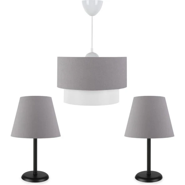 ArtGift Siyah Gövdeli Gri Üçlü Avize Seti