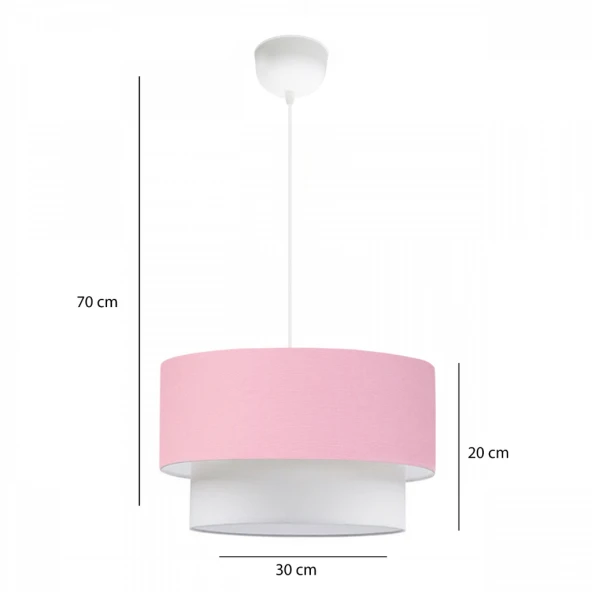 ArtGift Beyaz Gövdeli Üçlü Avize ve Abajur Seti Pembe Kumaş - 3