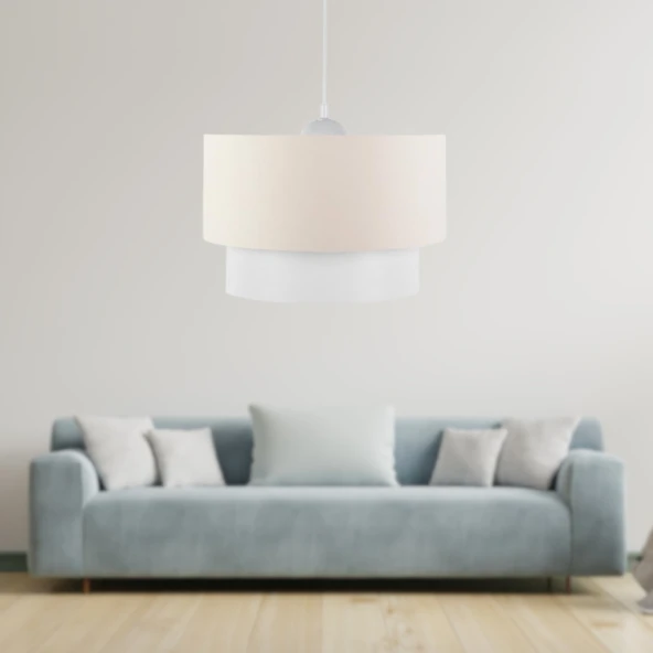 ArtGift Beyaz Gövdeli Üçlü Avize Seti Krem Kumaş - 2