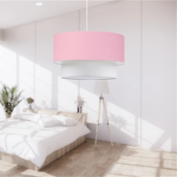 ArtGift Üçlü Avize Ve Abajur Seti Ahşap Ayak Pembe Kumaş Başlık Yatak Odası Çocuk Odası Salon - 2