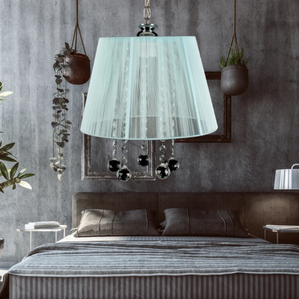 Manolya Sarkıt Taşlı Avize Organze Turkuaz Mint Mavi Yatak Odası Salon Oturma Odası - Resim 2