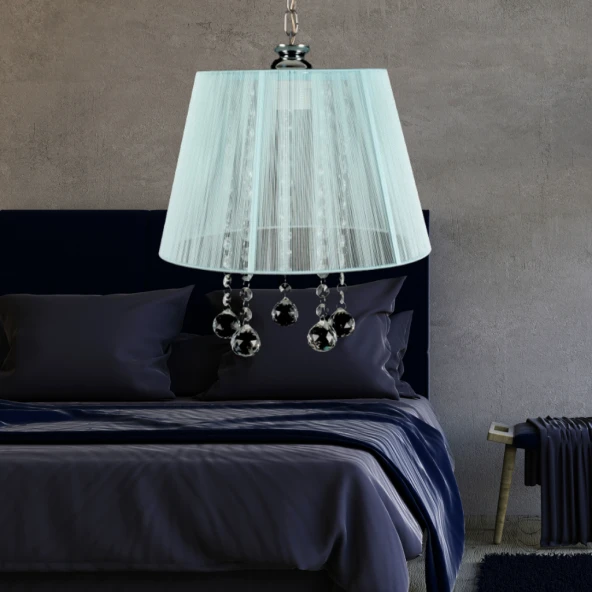 Manolya Sarkıt Taşlı Avize Organze Turkuaz Mint Mavi Yatak Odası Salon Oturma Odası - Resim 3