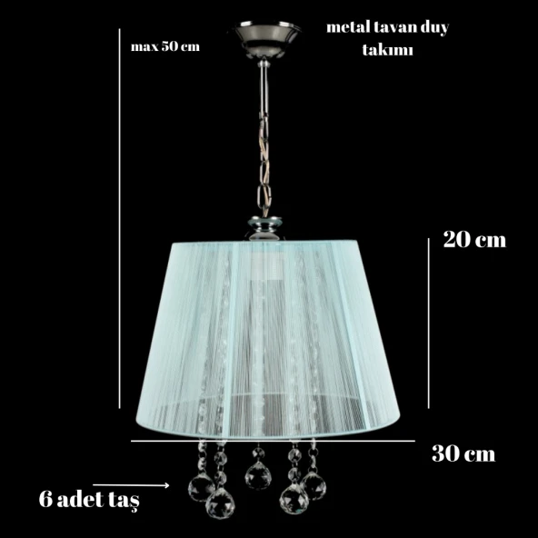 Manolya Sarkıt Taşlı Avize Organze Turkuaz Mint Mavi Yatak Odası Salon Oturma Odası - Resim 4