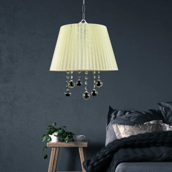 Manolya Sarkıt Taşlı Avize Organze Pudra Krem Yatak Odası Salon Oturma Odası - Resim 3