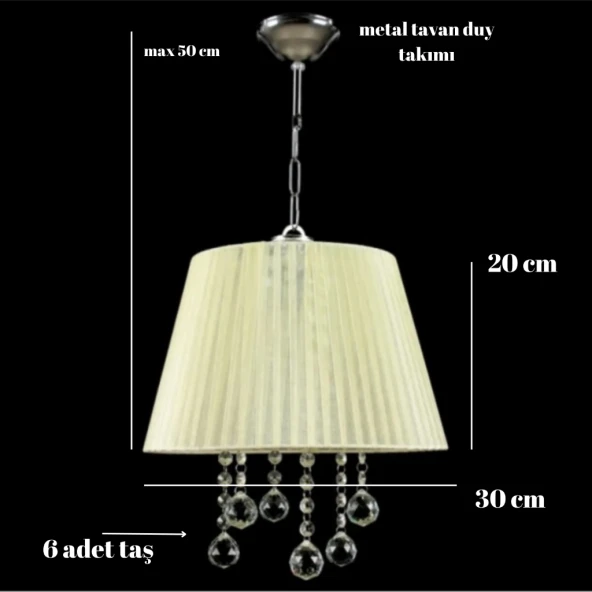 Manolya Sarkıt Taşlı Avize Organze Pudra Krem Yatak Odası Salon Oturma Odası - Resim 4