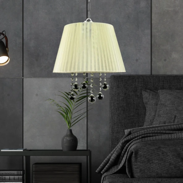 Manolya Sarkıt Taşlı Avize Organze Pudra Krem Yatak Odası Salon Oturma Odası - Resim 5