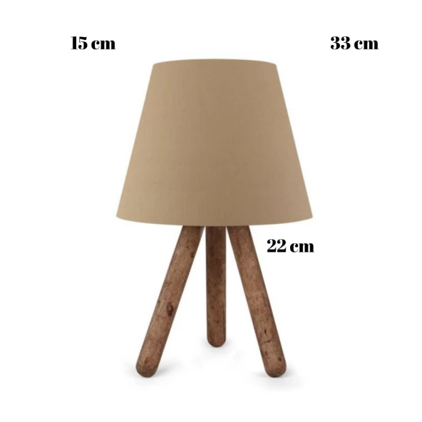 Üç Ayaklı Ahşap Abajur Kahve Kumaş Başlık Yatak Odası Çocuk Odası Masa Lambası - 3