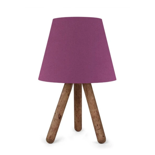 Üç Ayaklı Ahşap Abajur Mor Kumaş Başlık Yatak Odası Çocuk Odası Masa Lambası - 2