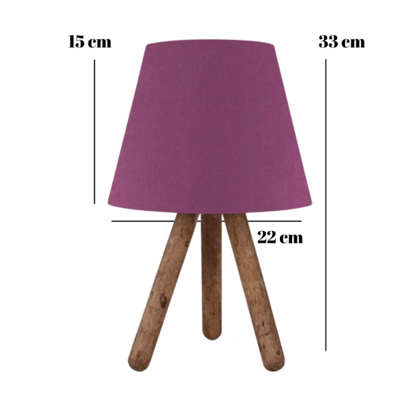 Üç Ayaklı Ahşap Abajur Mor Kumaş Başlık Yatak Odası Çocuk Odası Masa Lambası - 3
