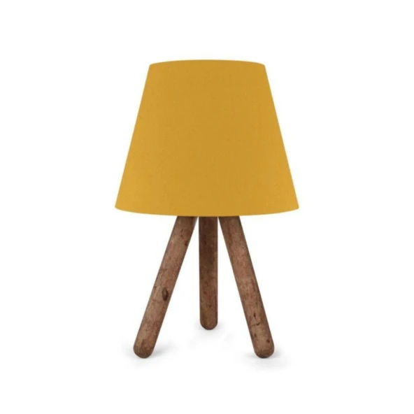 Pratik Ahşap Üç Ayaklı Abajur Sarı Kumaş Yatak Odası Çocuk Odası Okuma Köşesi Masa Lambası - Resim 2