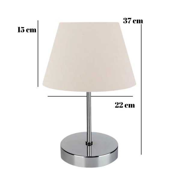 Krom Gövdeli Metal Abajur Krem Kumaş Başlık Yatak Odası Salon Masa Lambası - 2