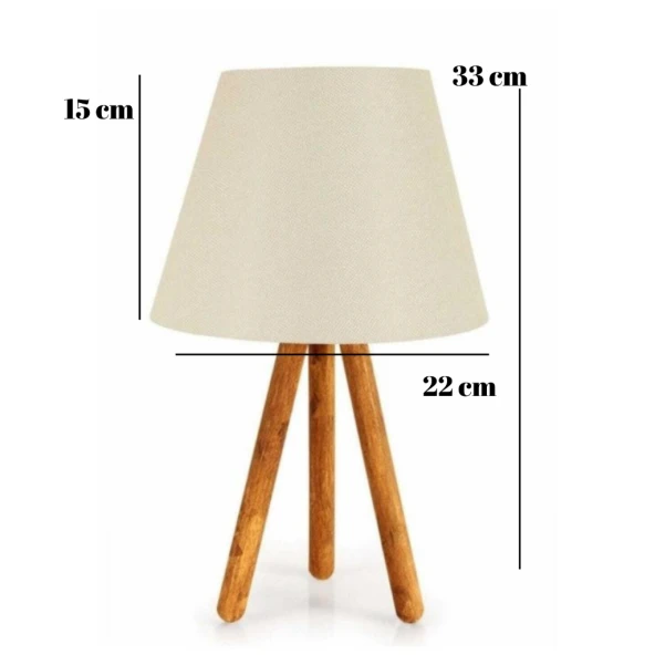 Ahşap Üç Ayaklı Krem Dokuma Başlık Tripot Abajur Yatak Odası Çocuk Odası Masa Lambası - 2