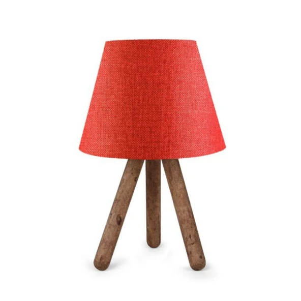 Ahşap Üç Ayaklı Tripot Abajur Kırmızı Dokuma Başlık Yatak Odası Çocuk Odası Masa Lambası - 2