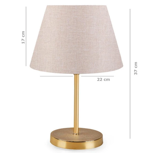 Gold Gövdeli Abajur Pudra  Dokuma Başlık Yatak Odası Masa Lambası - Resim 2