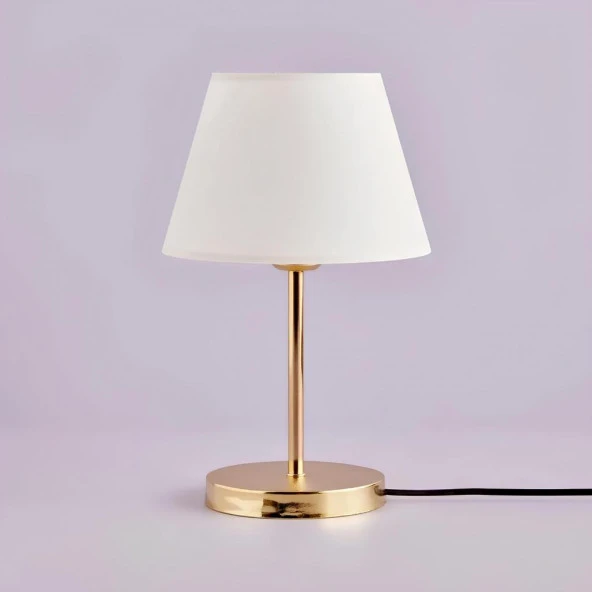 Art Gold Gövdeli Abajur Krem Kumaş Yatak Odası Oturma Odası - Resim 3