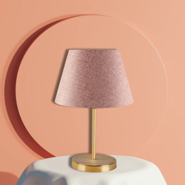 Kuzey Gold Gövdeli Abajur Bej Kumaş Başlık Yatak Odası Salon - 4