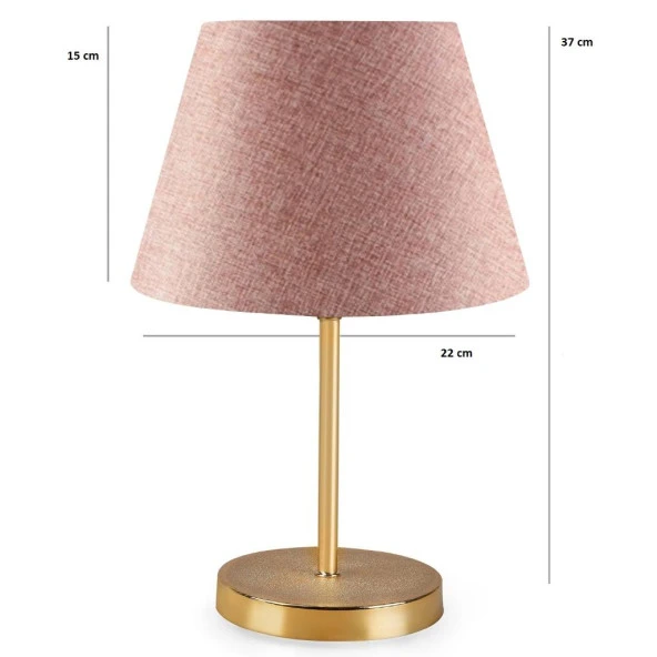 Kuzey Gold Gövdeli Abajur Bej Kumaş Başlık Yatak Odası Salon - 5