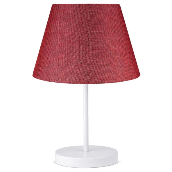 Beyaz Metal Gövdeli Abajur Kırmızı Kumaş Konik Başlık - 2