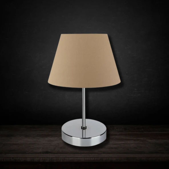 ArtGift Krom Gövdeli Abajur Kahve Başlık Kumaş Yatak Odası Oturma Odası