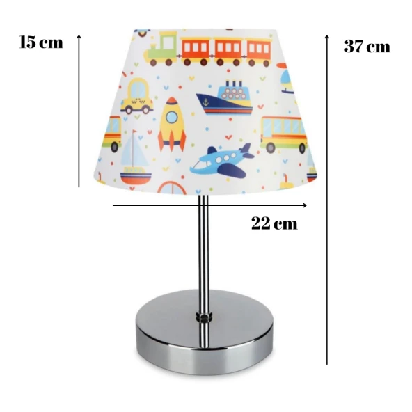 Kuzey Krom Gövdeli Çocuk Odası Abajur Araçlar Desenli - 3
