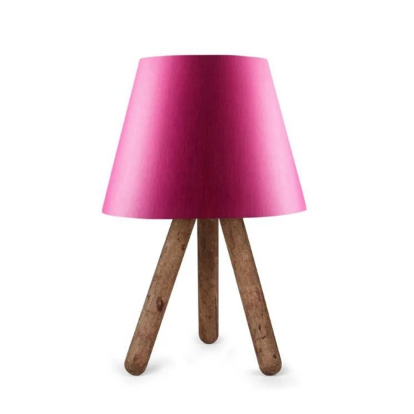 Tasarım Üç Ayaklı Ahşap Abajur Kumaş Başlık - Resim 3