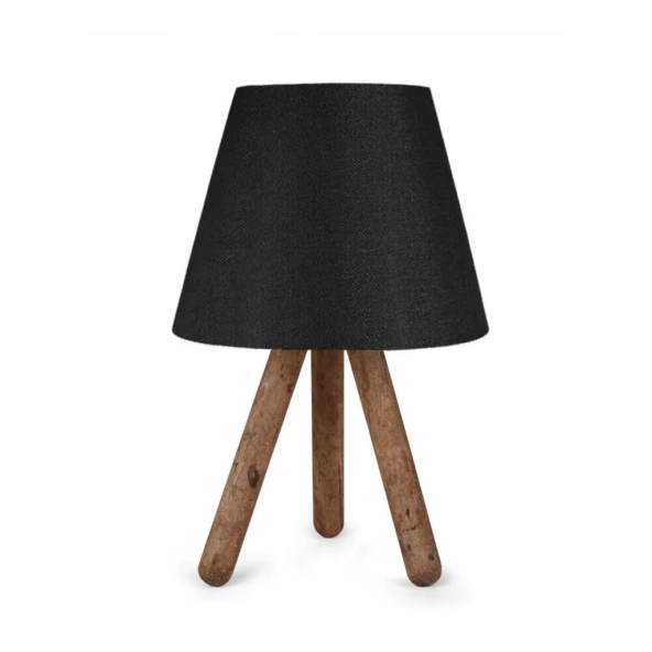 Tasarım Üç Ayaklı Ahşap Abajur Siyah Kumaş - 2