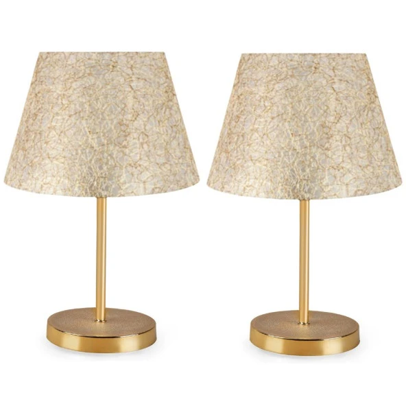 ArtAndGift Metal Ayaklı Ikili Abajur Masa Lambası Altın