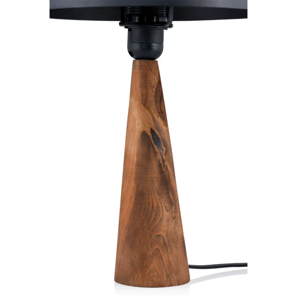 Naturlig Masif Ahşap Ayak ve Metal Başlıklı Abajur Siyah - Resim 3