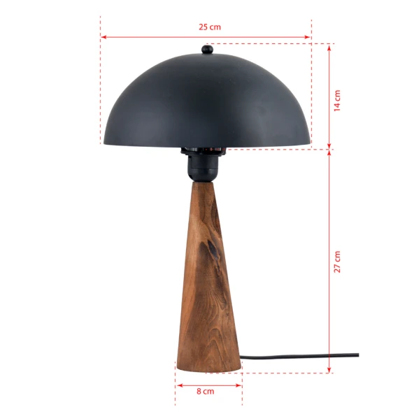 Naturlig Masif Ahşap Ayak ve Metal Başlıklı Abajur Siyah - Resim 4
