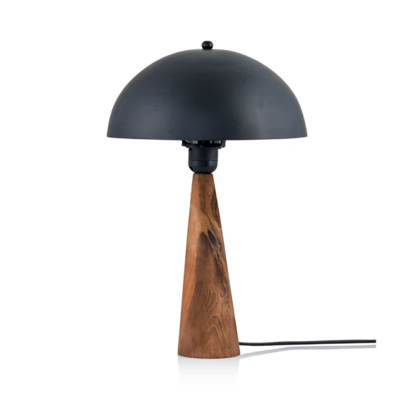 Naturlig Masif Ahşap Ayak ve Metal Başlıklı Abajur Siyah - Resim 5