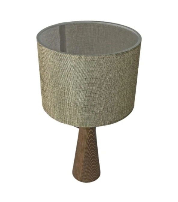 Ahşap Konik Gövdeli Dizayn Abajur Kumaş Başlık Kumbeji - 2