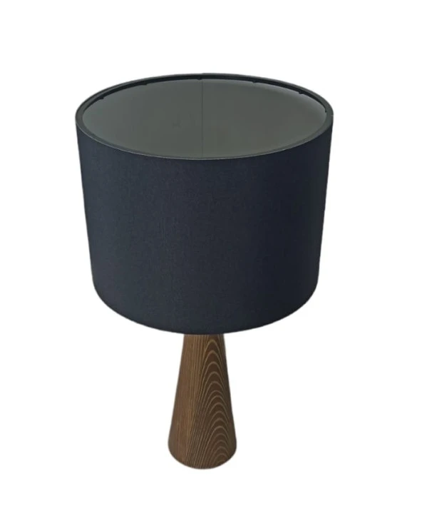 Ahşap Konik Gövdeli Dizayn Abajur Kumaş Başlık Siyah - Resim 2