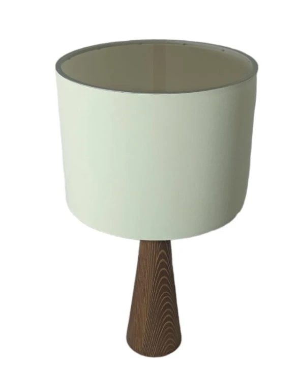 Ahşap Konik Gövdeli Dizayn Abajur Kumaş Başlık Krem - 2