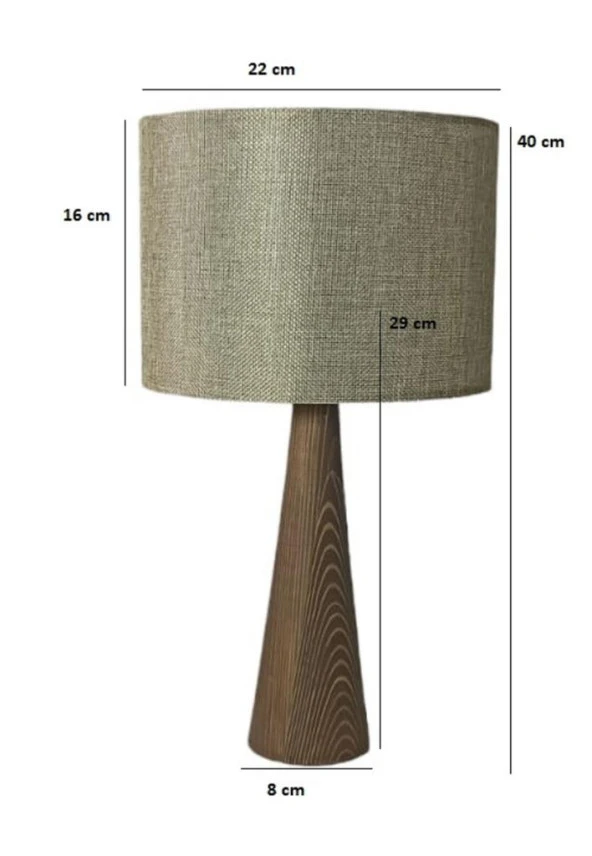 Ahşap Konik Gövdeli Dizayn Abajur Kumaş Başlık Kumbeji - 3