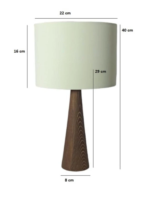 Ahşap Konik Gövdeli Dizayn Abajur Kumaş Başlık Krem - 3