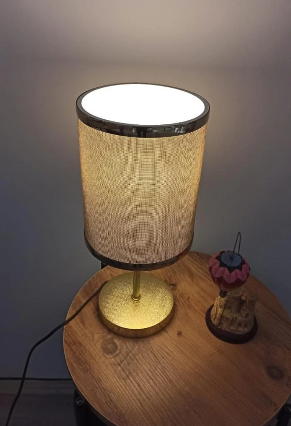 Gold Seri Metal Gövdeli Altın Şeritli Pudra Abajur Yatak Odası Okuma Köşesi - 3