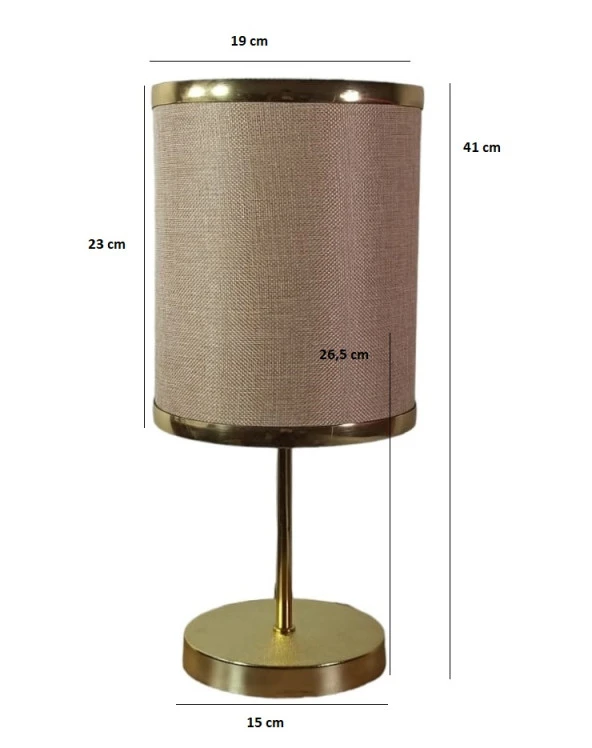 Gold Seri Metal Gövdeli Altın Şeritli Pudra Abajur Yatak Odası Okuma Köşesi - 5