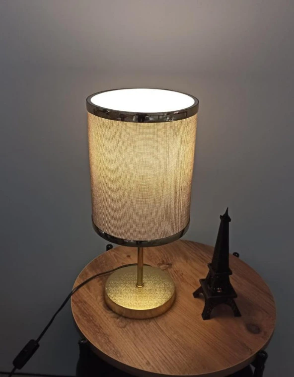 Gold Seri Metal Gövdeli Altın Şeritli Pudra Abajur Yatak Odası Okuma Köşesi - 6