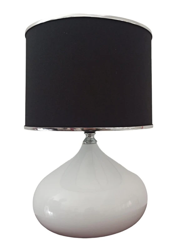 Serenay Metal Beyaz Gövdeli Elite Abajur Gümüş Detay Siyah Başlık - 2