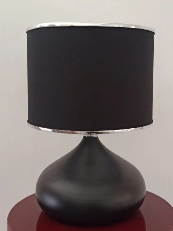 Serenay Metal Siyah Gövdeli Elite Abajur Gümüş Detay Siyah Başlık - 3