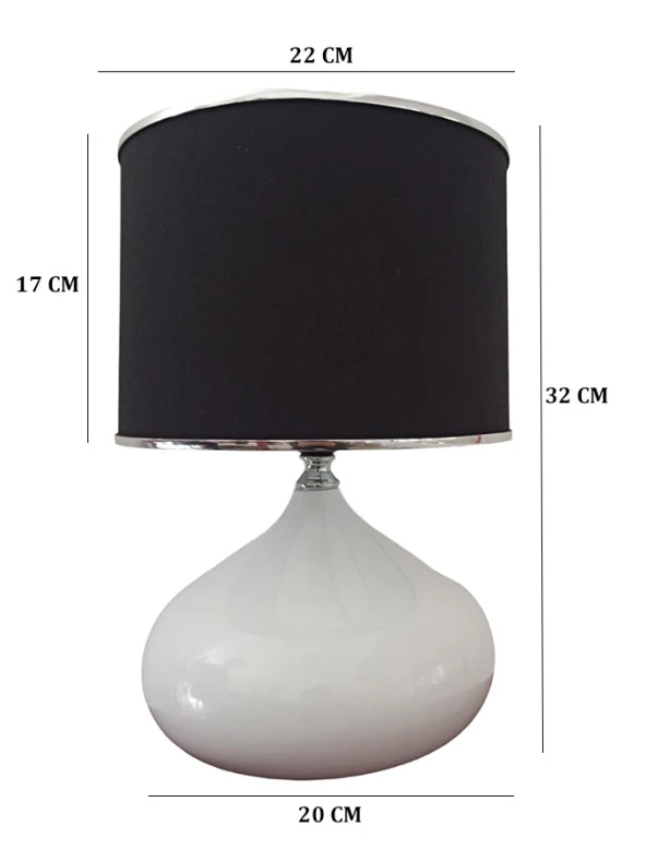 Serenay Metal Beyaz Gövdeli Elite Abajur Gümüş Detay Siyah Başlık - 4