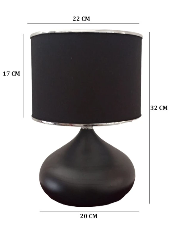 Serenay Metal Siyah Gövdeli Elite Abajur Gümüş Detay Siyah Başlık - 4