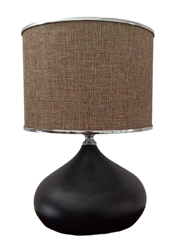 Serenay Metal Siyah Gövdeli Elite Abajur Gümüş Detay Bej Başlık - Resim 2