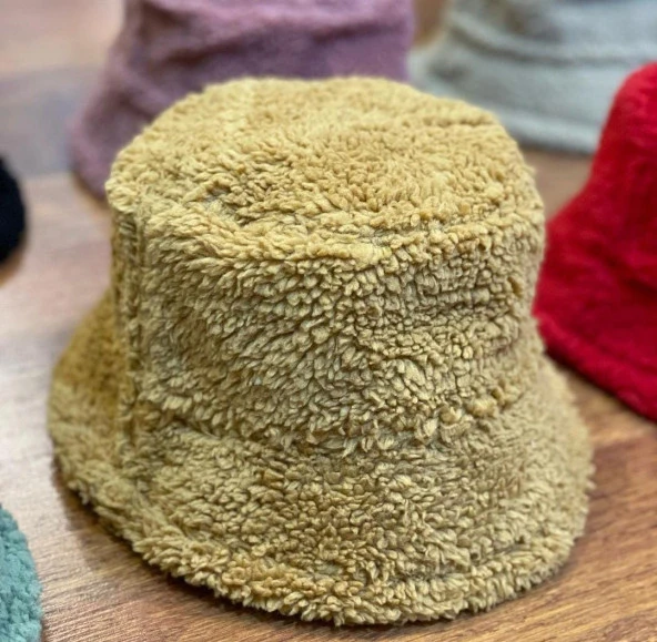 Salarticaret Kadın Peluş Bucket Kova Şapka Standart- koyubej