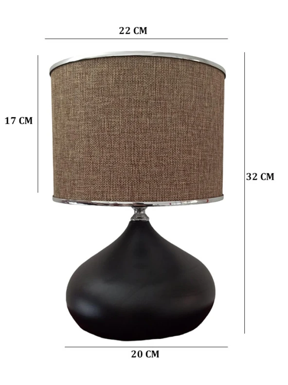 Serenay Metal Siyah Gövdeli Elite Abajur Gümüş Detay Bej Başlık - Resim 4